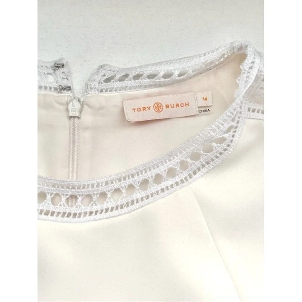 Tory Burch Marissa Ivory Cream Crochet Lace Trim Shift Dress Sz 14‎